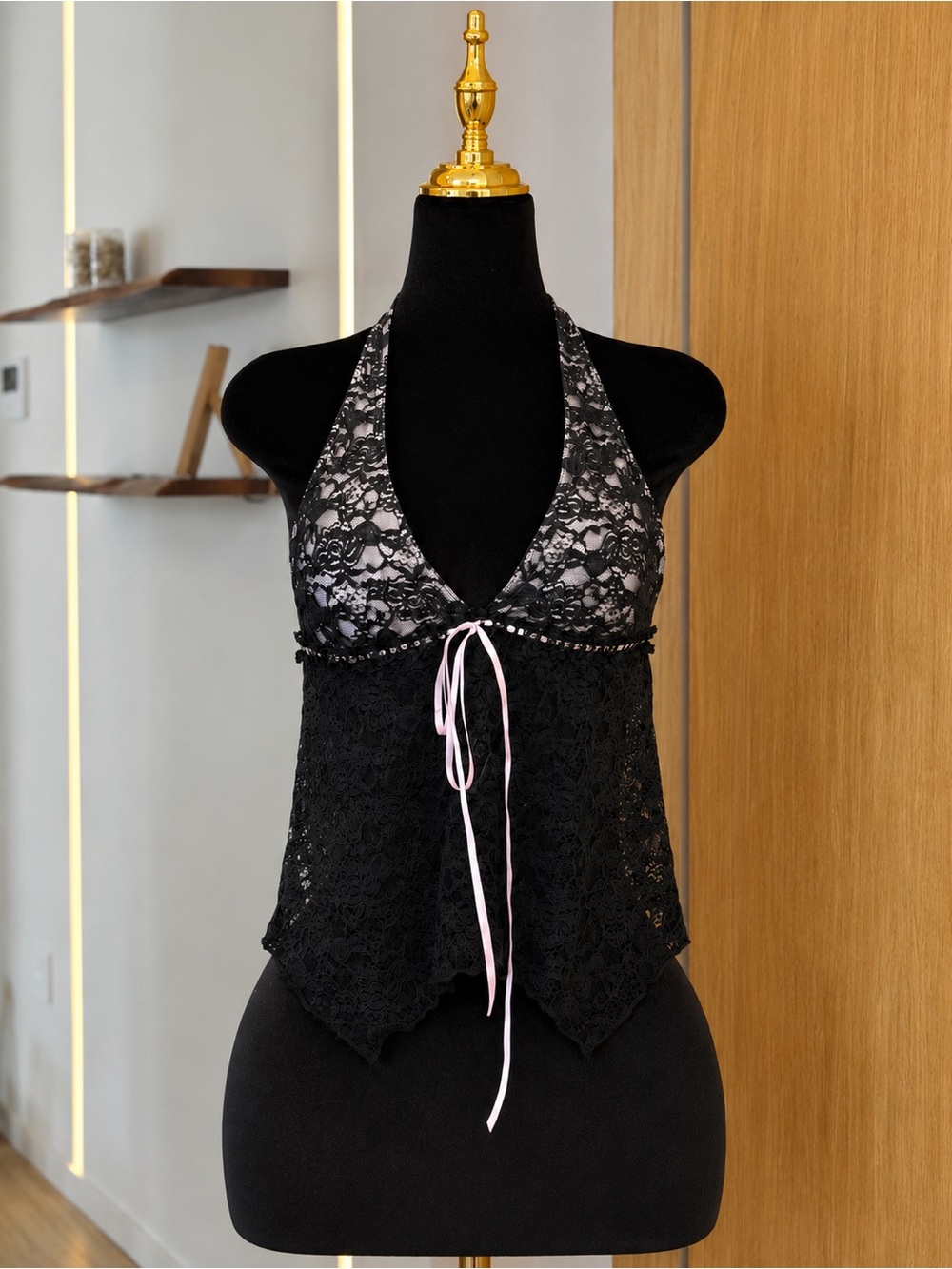Edikted Y2K Coquette Lace Fairy Babydoll Halter Top | Midnight Muse